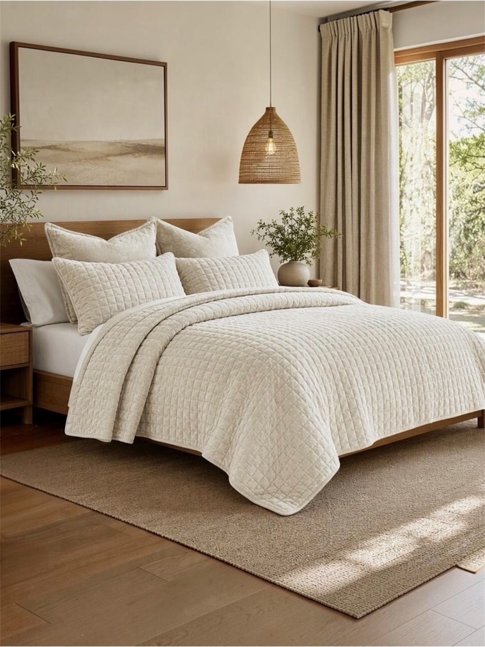NEW West Elm Beige Velvet Ultra Soft Quilted Bedding Quilt Set - Multiple Sizes